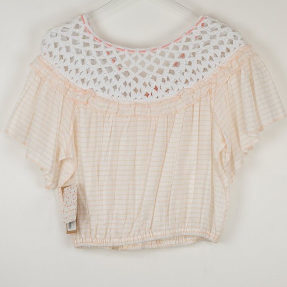Free People Allora Allora Top Stripe Shirt Crochet Peach White Size Small New - Picture 3 of 7